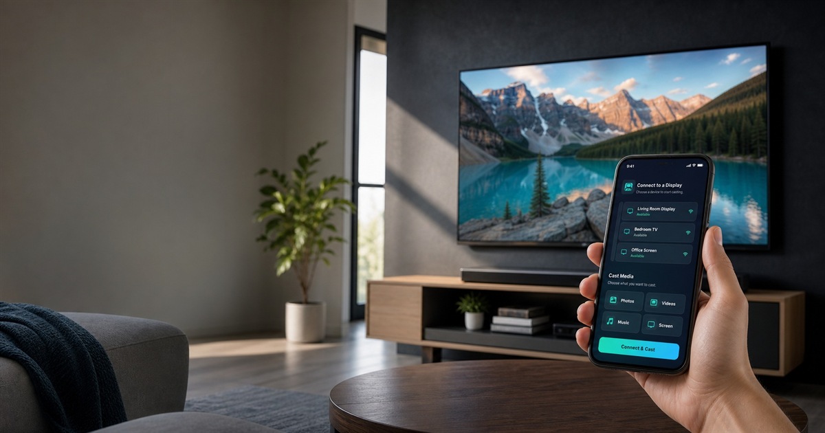 CastMax TV running on an Android phone while content is cast to a TV